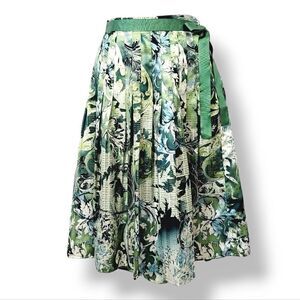 Vintage 90's Y2K Worthington Silky Satin Floral Pleated Full Skirt in Green